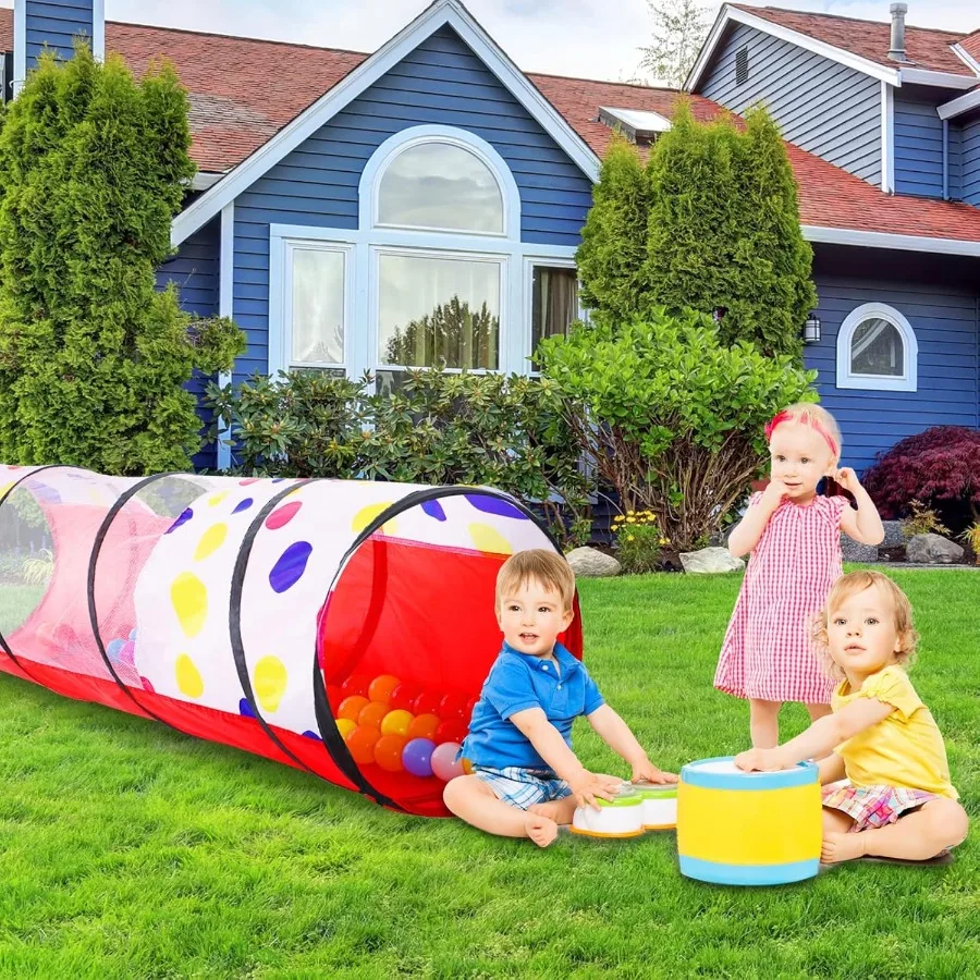 Tunnel pour les tout-petitsPup Up Play Tunnel Tente pour bébés ou chiens Jouets d'intérieur et d'extérieur pour jardin Playset Points rouges Play Tunne