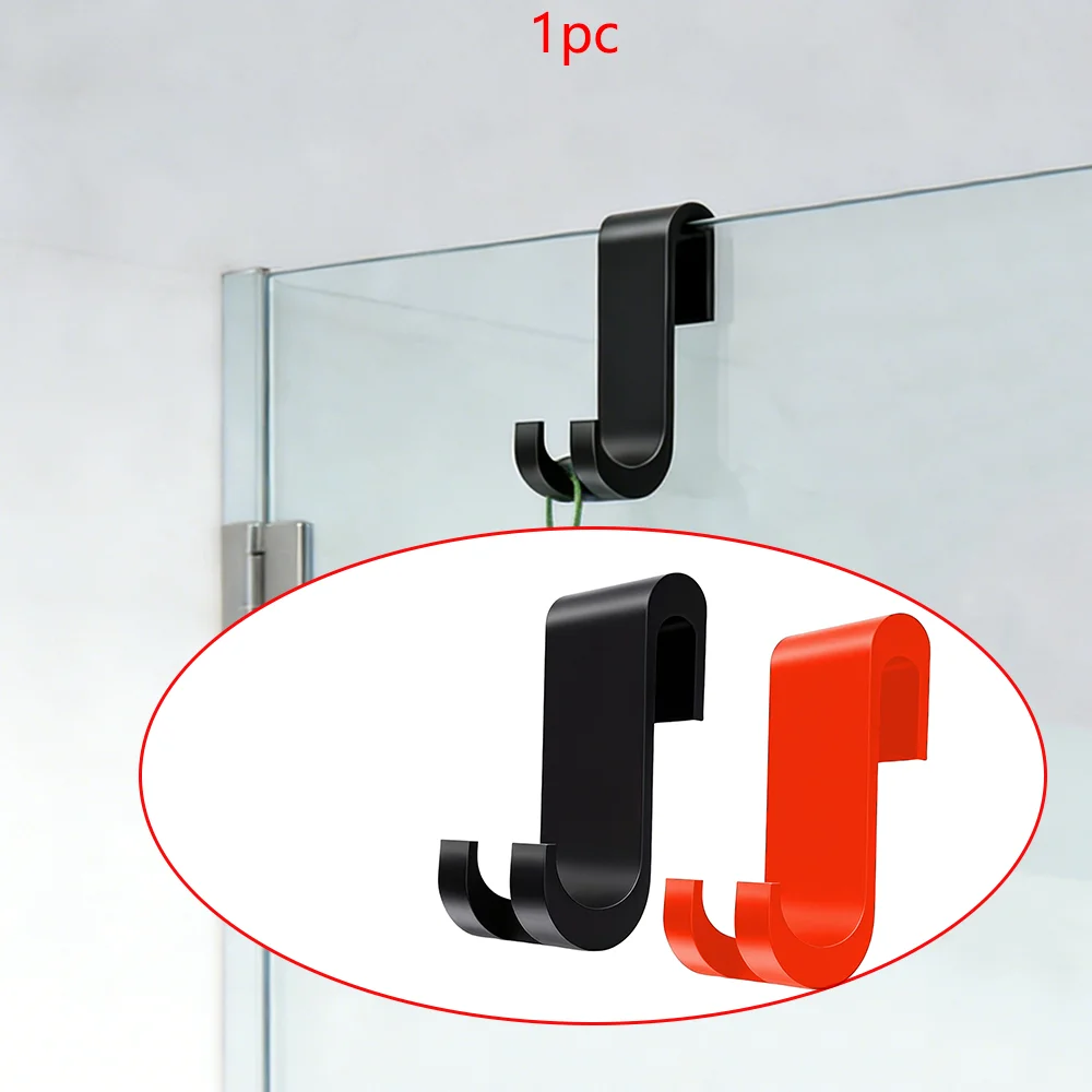 1-Piece Hard Plastic Bathroom Glass Door Hook, New Design, Double Hook, Bathroom Partition Glass Partition Hook, No Nails, No Glue, Quick Installation and Removal, Suitable for Glass Partitions Within 1cm Inches