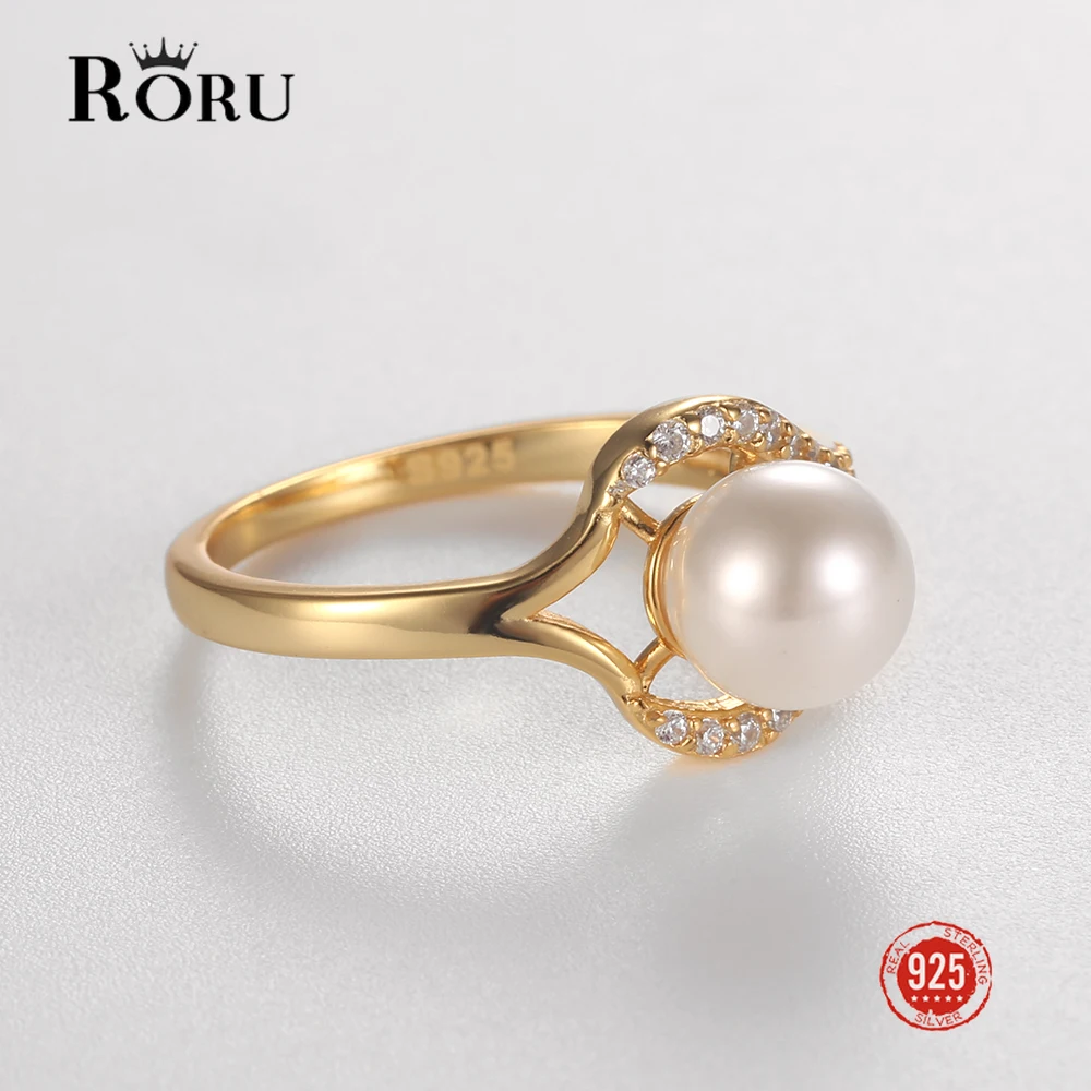 RORU 2022 New S925 Pearl Rings with AAA Zircon Fashion Romantic Party 18k Gold-plated Wedding Accessories Gifts for Women