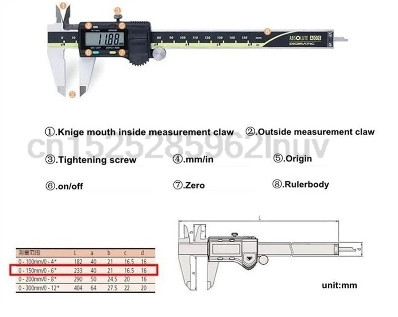 CNC Caliper Absolute 500-193-30 Digital Calipers Stainless Steel Inch Metric  8\