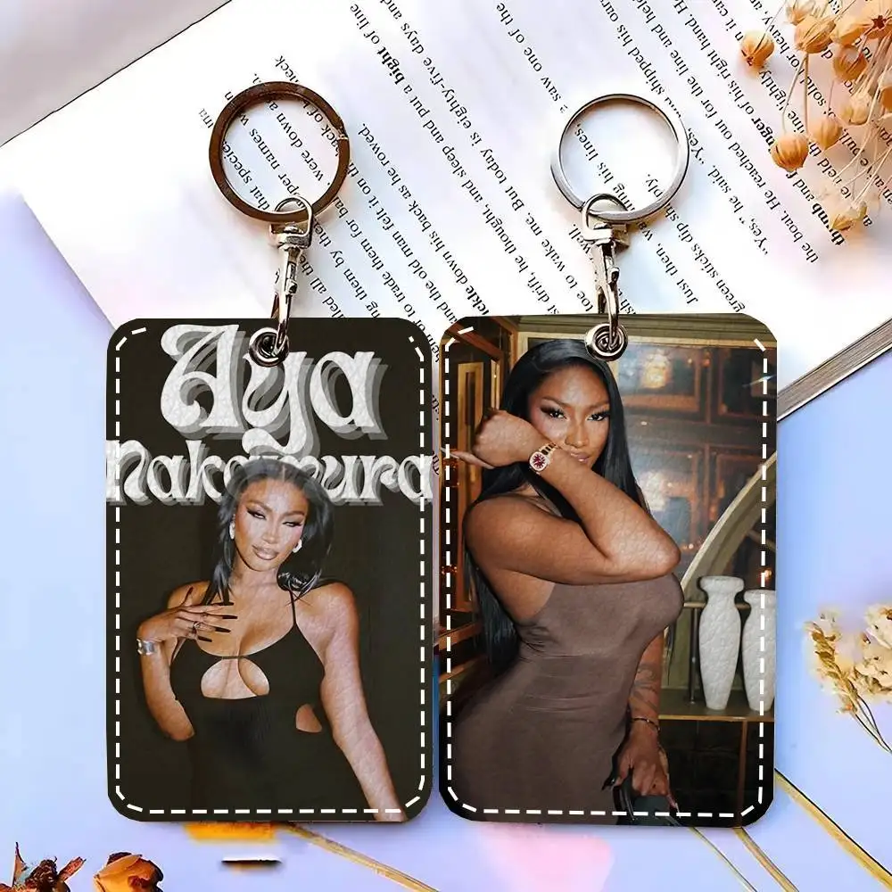 1pc Singer A-Aya Nakamura Card Case Keychain Access Card Bag Key Tag Ring Leather Card Holder Key Ring Access
