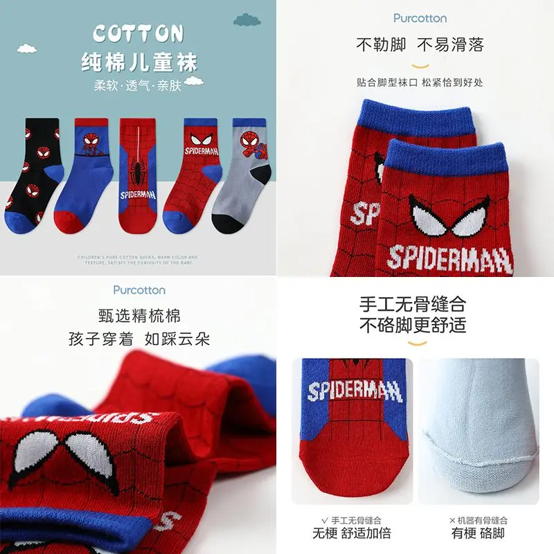 Marvel Spiderman kaus kaki setengah betis katun murni anime murni modis nyaman dan musim gugur lucu baru untuk anak laki-laki dan perempuan