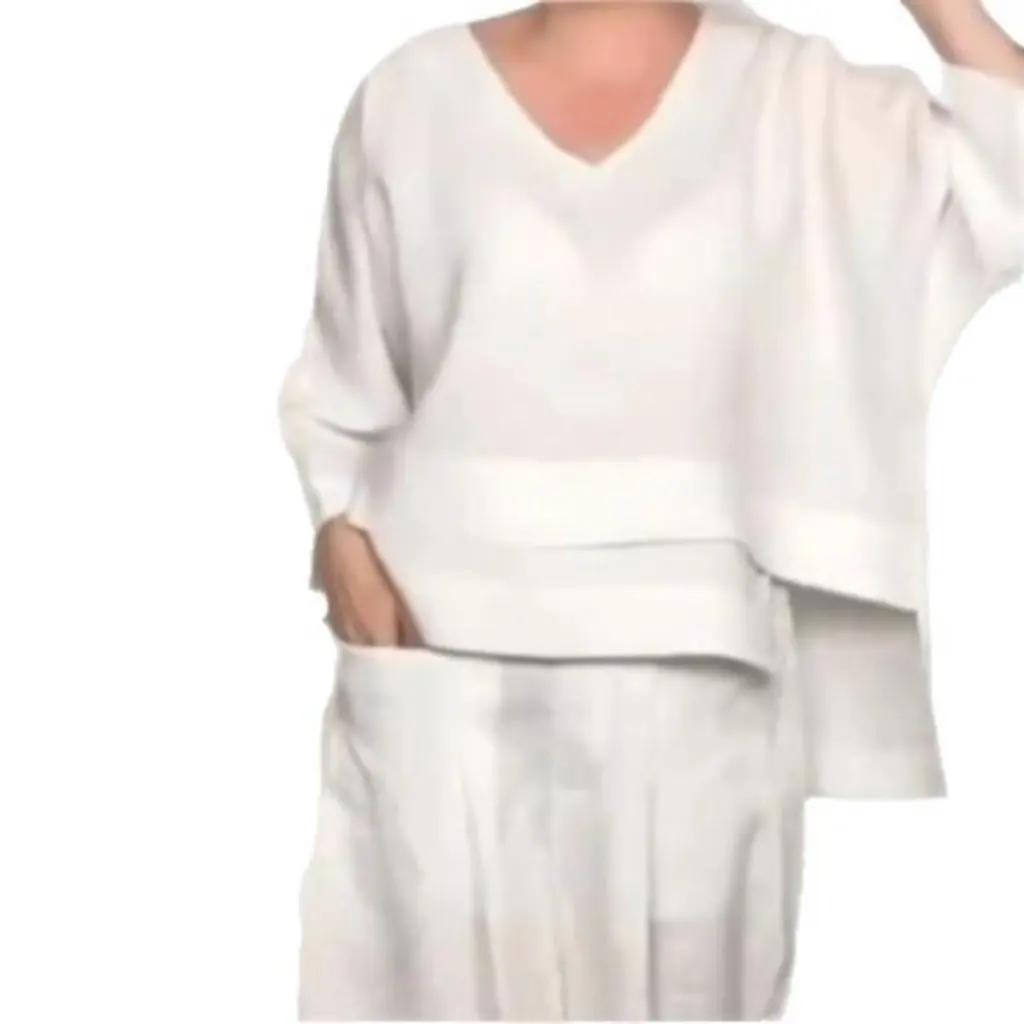 

Комплект из двух предметов в европейском и американском стиле, однотонный повседневный топ с круглым вырезом и длинными рукавами, прямые брюки с карманами на талии