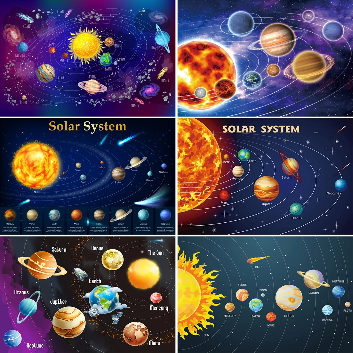 Solar System Photography Backdrop Universe Planet Rotation Outer Space Poster Banner Happy Birthday Kids Room Decor Background