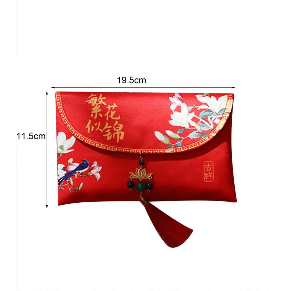 Traditional Lucky Money Bag Reusable Faux Silk Festive Touch New Year Red Envelope for Birthday