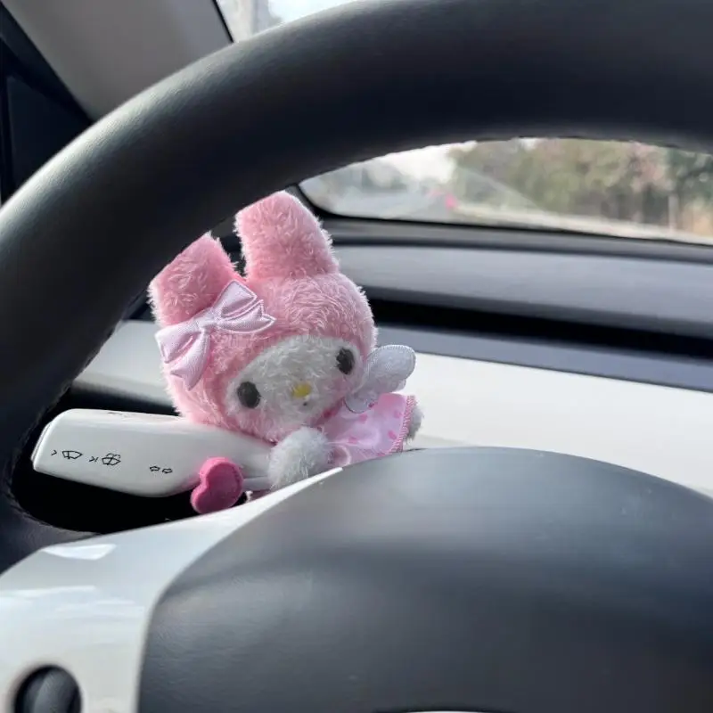 

Kawaii Cinnamoroll Kuromi Car Decoration Plush Doll Turn Signal Wiper Grips Ornament Car Headrest Seat Belt Shoulder Protector