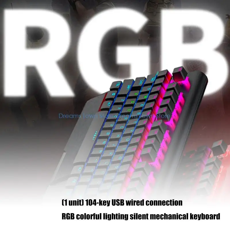  Ergonomic Full Size 104Key Mechanical Keyboards Builts in Wrist Rest RGBs Lighting Silents Operation Comfortable Typing