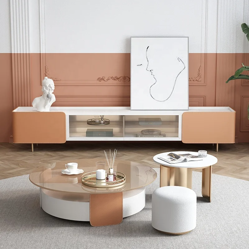 

-aa Modern Center Table and Chair Glass and Marble Living Room Table Set Luxury Coffee Table