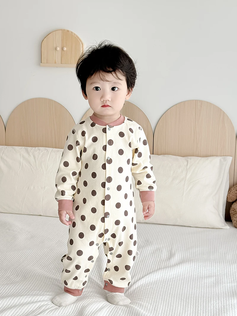 MILANCEL New Autumn Baby Clothes 0-2 Y Heart Dot Newborn Cotton Jumpsuit Skin-friendly Sleepwear Infant Romper Casual Homewear