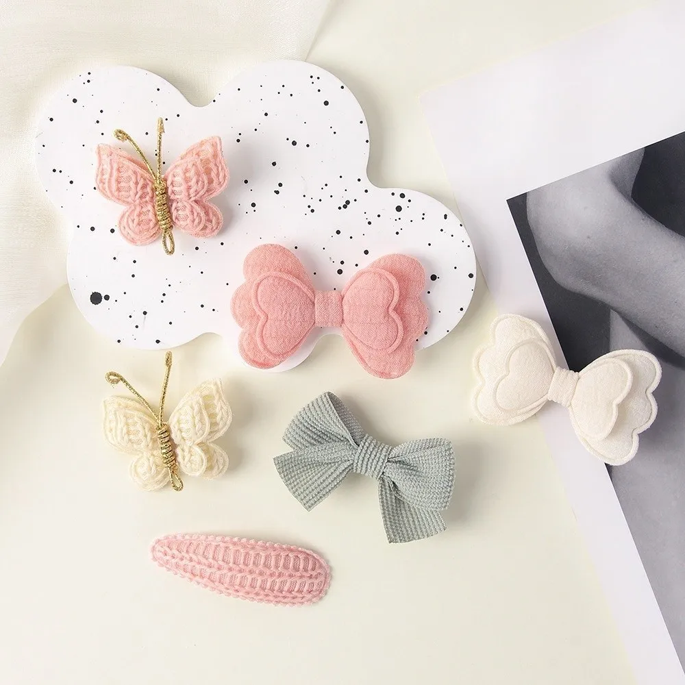 1 Set Yarn Bow Hair Clips Glitter Accent Butterfly Design Yarn Bow Butterfly Snap Cute Style Snap Closure Hair Clips Set