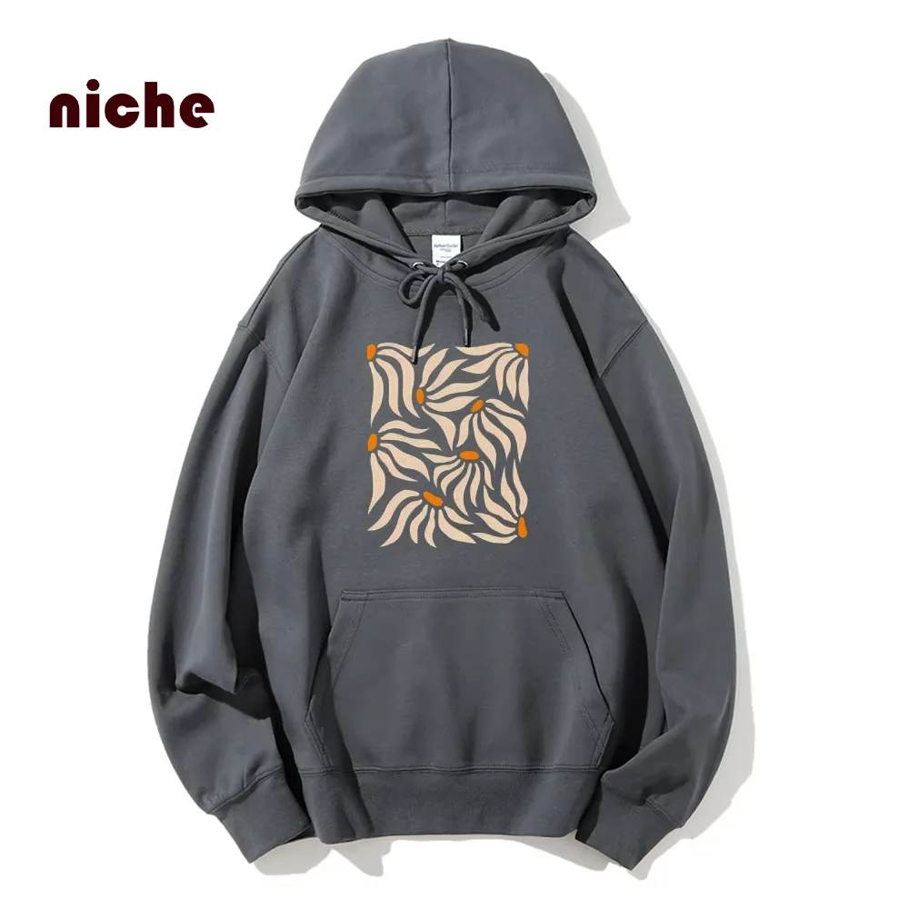 Fresh Petal Graphic Print Outfit Retro Hooded Sweater Pure Cotton High Quality Neutral Y2k Style Fashion Trend Designer Hoodie