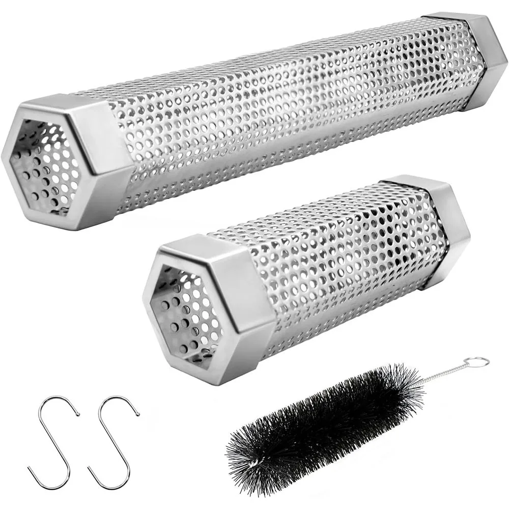 Pellet Smoker Tube Set,with Brush and 2 Hooks for 2.5/5hrs of Billowing Cold/Hot Smoking for All Grills or Smokers