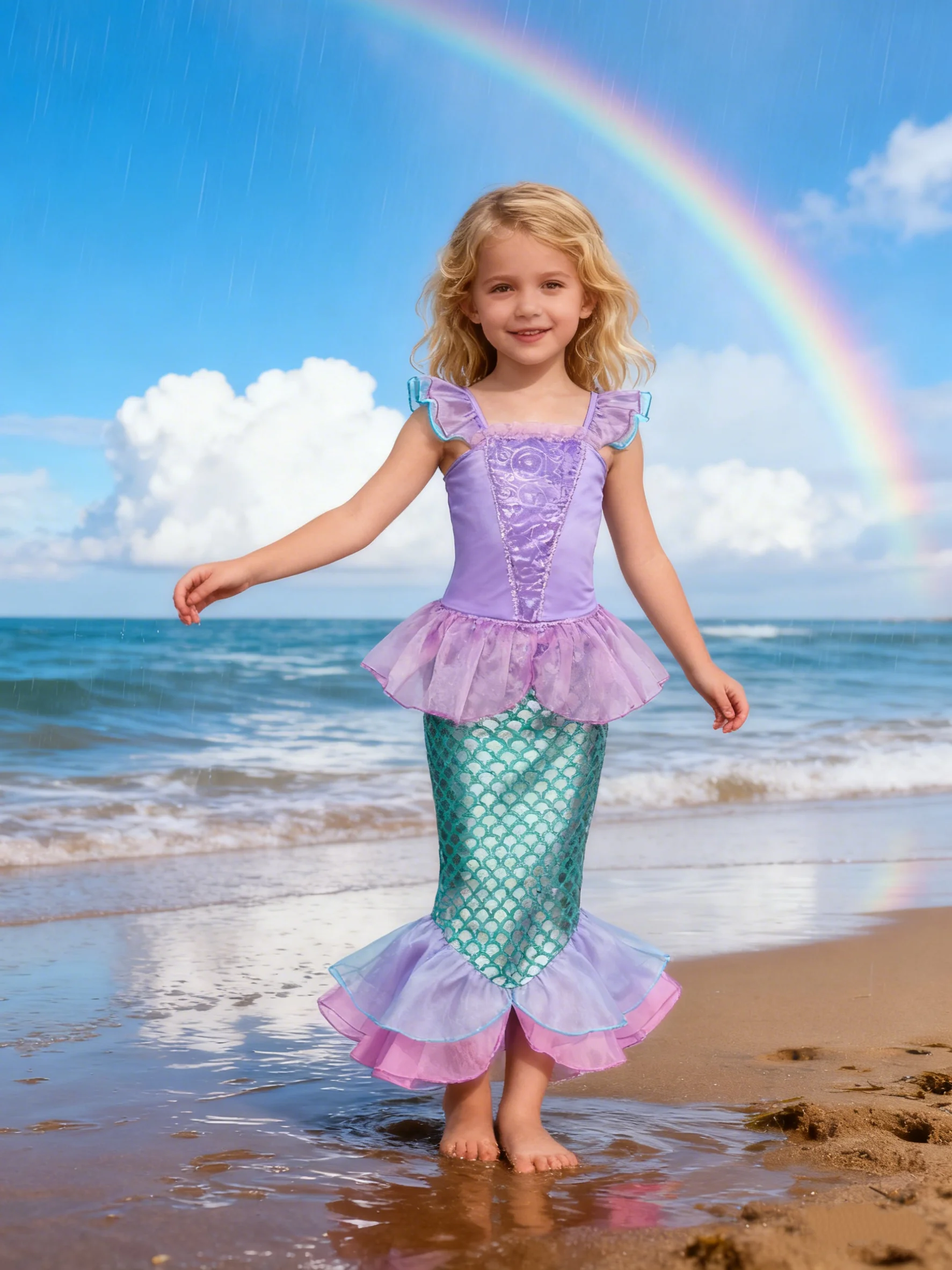 حورية البحر فستان حفلة عيد ميلاد الصيف فتاة حورية البحر زي كرنفال أنيمي تأثيري ملابس 2-10 سنوات الاطفال الخيال فستان حفلات التنكر #2