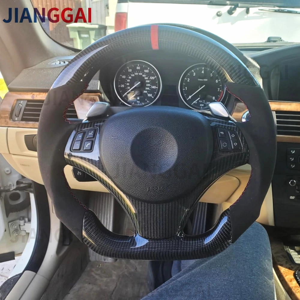 Real Carbon Fiber Steering Wheel For BMW E90 E92 E93 E82 E87 320i 325i 2005-2012 Full Leather Steering Wheel Car Accessories