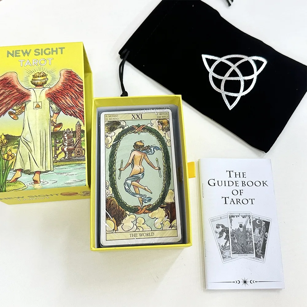 12*7cm New Sight Tarot Deck In Sliding Rigid Gift Box 78 Pcs Tarot Cards of New Vision with Guidebook and Drawstring Pouch