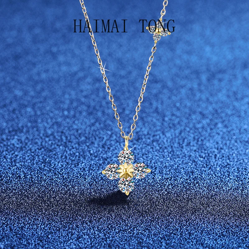 

HAIMAITONG PT950 Platinum Necklace Mozzarella Diamond Pendant, Premium Clavicle Chain 1.2 Carat Moissanite Necklace Women