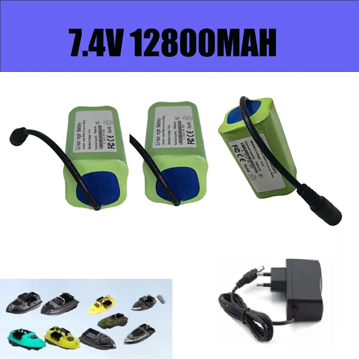 

7.4V12.8Ah Battery with 8.4V Charger For T188 2011-5 V007 T888 C18 H18 Remote Control RC Fishing Bait Boat Spare Battery Parts