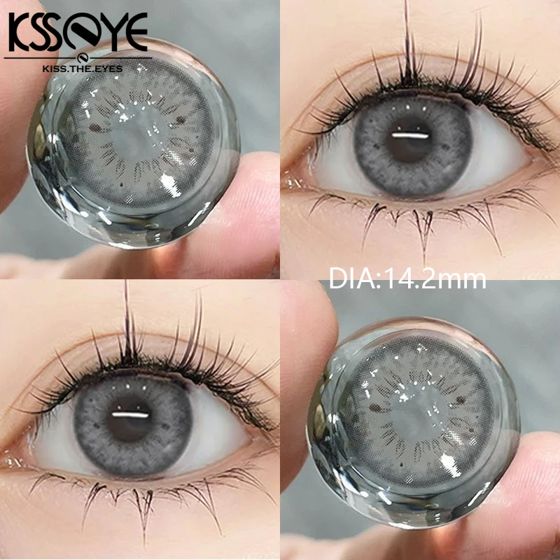 KSSEYE 2Pcs Best Selling Contacts Colored Lenses Myopia Degree -0.00 to -8.00 Blue Green Grey Series Soft Lens EyeBeauty Pupil