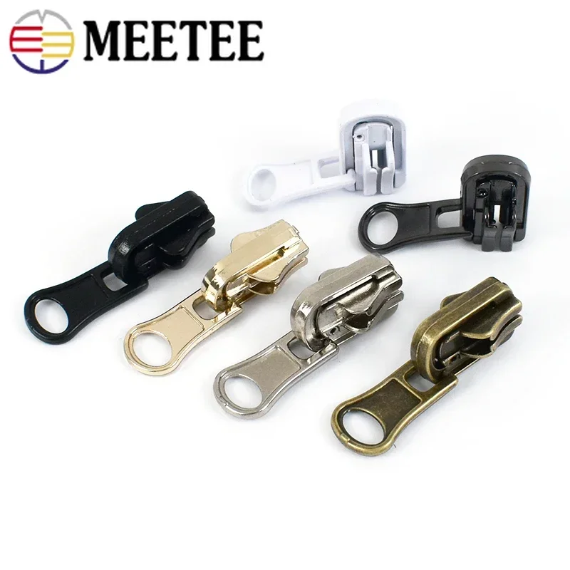 Meetee 5Pcs 3# 5# 8# Double-sided Rotary Zipper Sliders for Nylon Metal Resin Zip Head DIY Jacket Garment Sewing Accessories