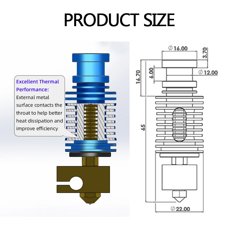 V6 BI All Metal Heatbreak Hotend for PrusaI3 Dual Direct Drive Extruder 1.75mm Filament Cooler Radiation Heatsink