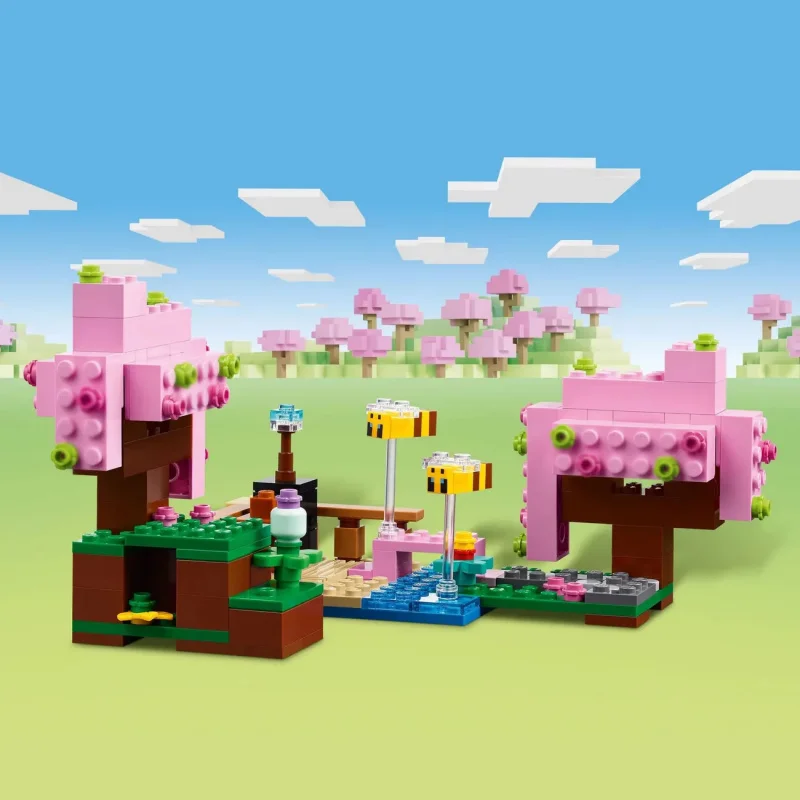

Sakura Garden Building Block Model A children's play toy with a building set containing 2 Minecraft bees and a sniffer character