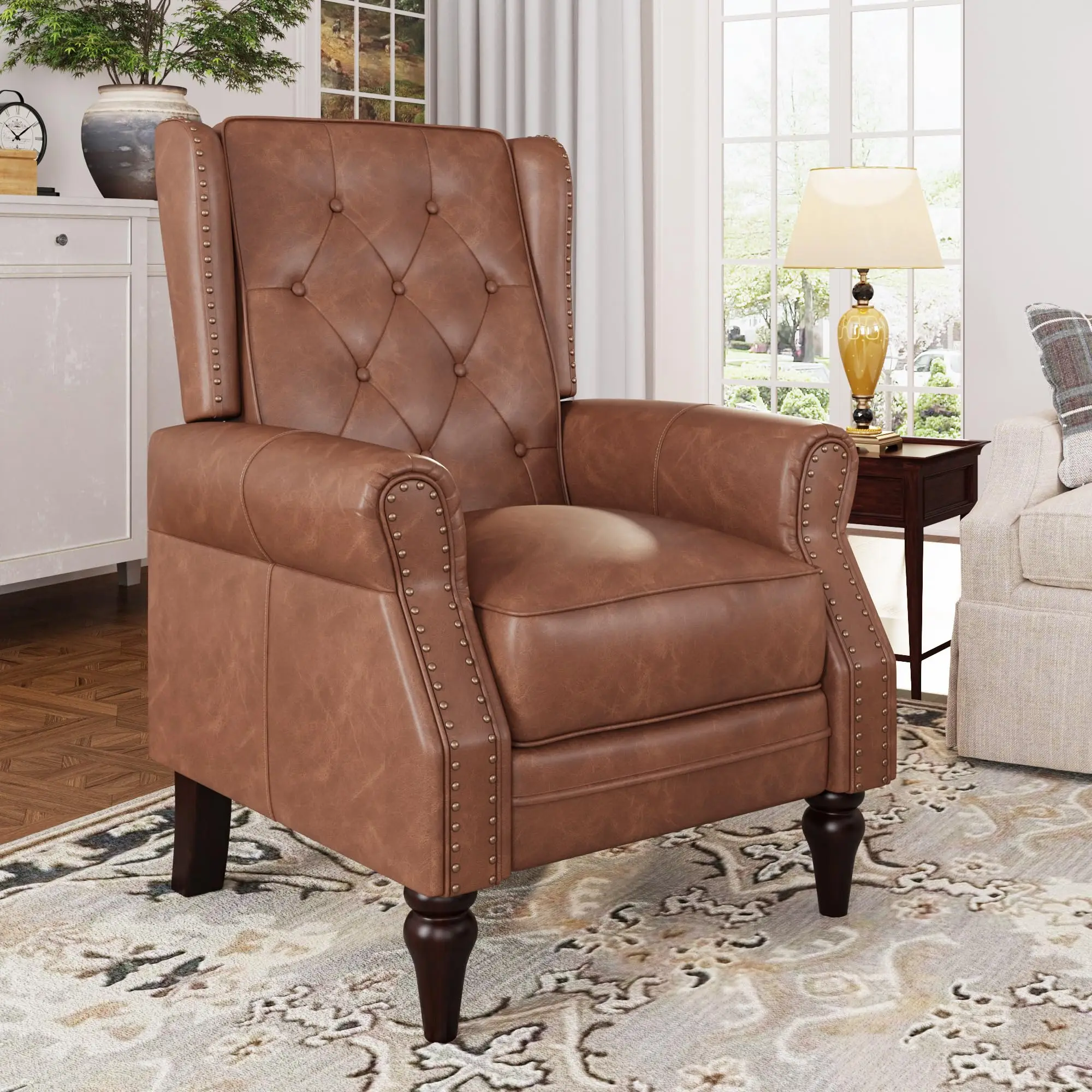 Vabches Recliner Chair with Wingback&Rivet Decoration Faux Leather Single Sofa Chair Small Comfy Recliner Chair for Living Room