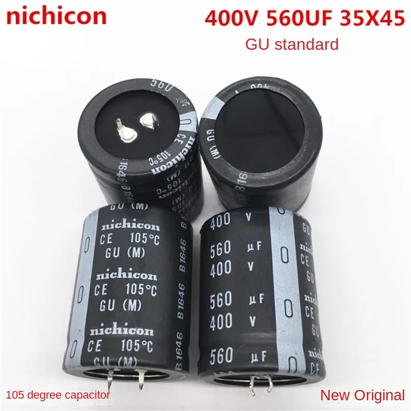 Capacitor eletrolítico Nichicon, 400V, 560UF, 35x45mm, GU 105 Degrees, 1Pc