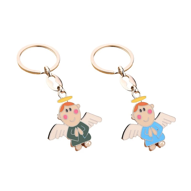 Cartoon Enamel Angel with Wing Keychain Charm Hanging Pendant Crafts Accessory for Women Handbag Tote Bag Backpack Drop shipping