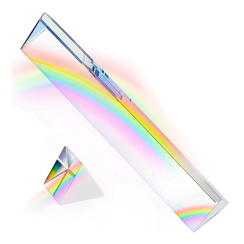 2Pcs Clear Triangular Prism,6&1In Lengths Optical Prisms For Teaching Light Spectrum Physics And Photo Photography Prism