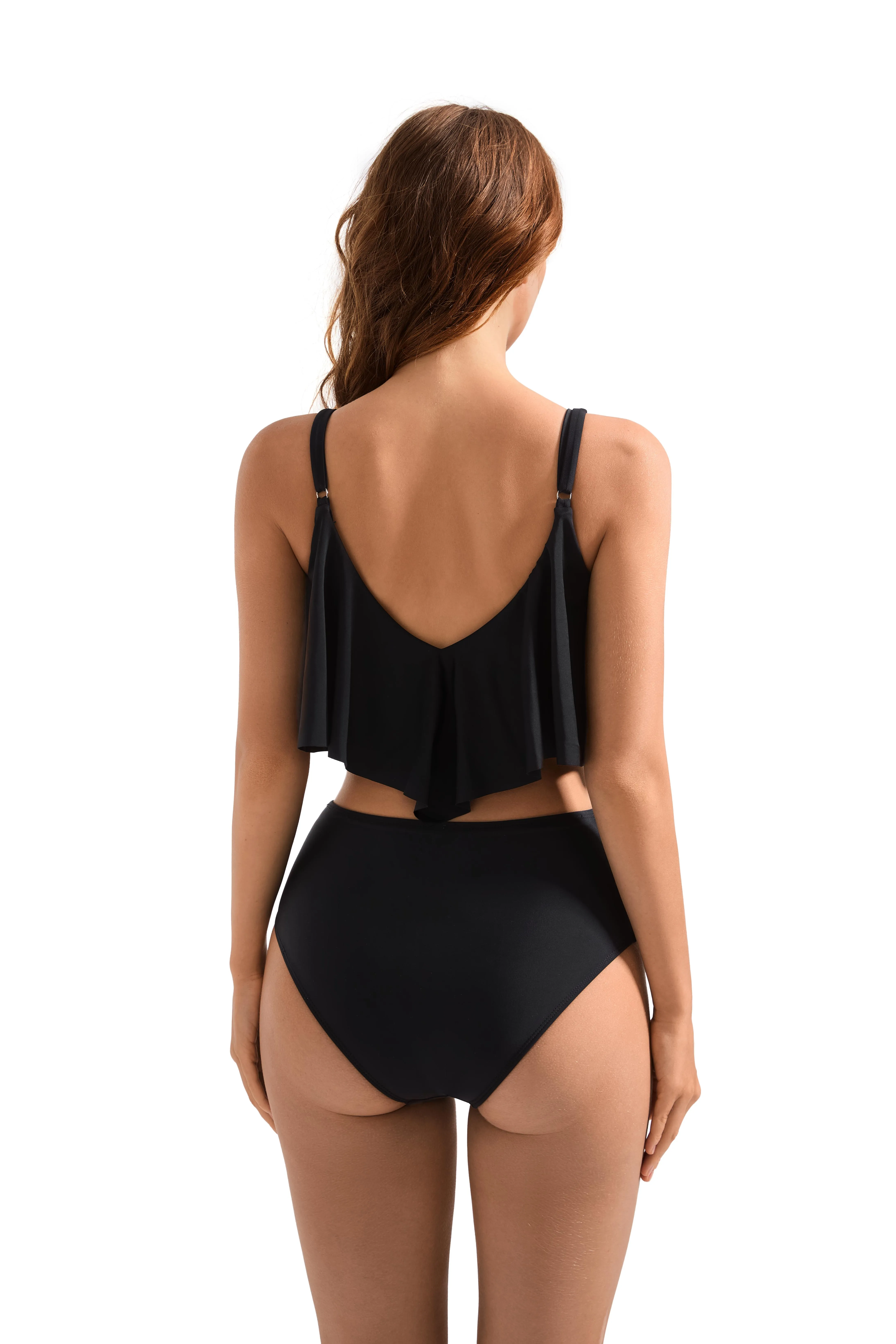 Damskie tankini z falbankami, strój kąpielowy z wysokim stanem, modelujący sylwetkę, kostium kąpielowy, odzież plażowa, z wkładkami, rozmiar XXL, zestaw bikini, damski