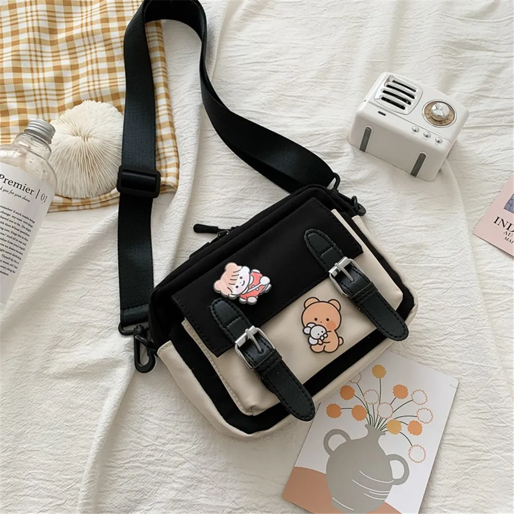 Crossbody Bag Female Cute Girl Canvas Bag Student Korean Version Shoulder Small Square Bag Multifunctional Woman Black Handbags