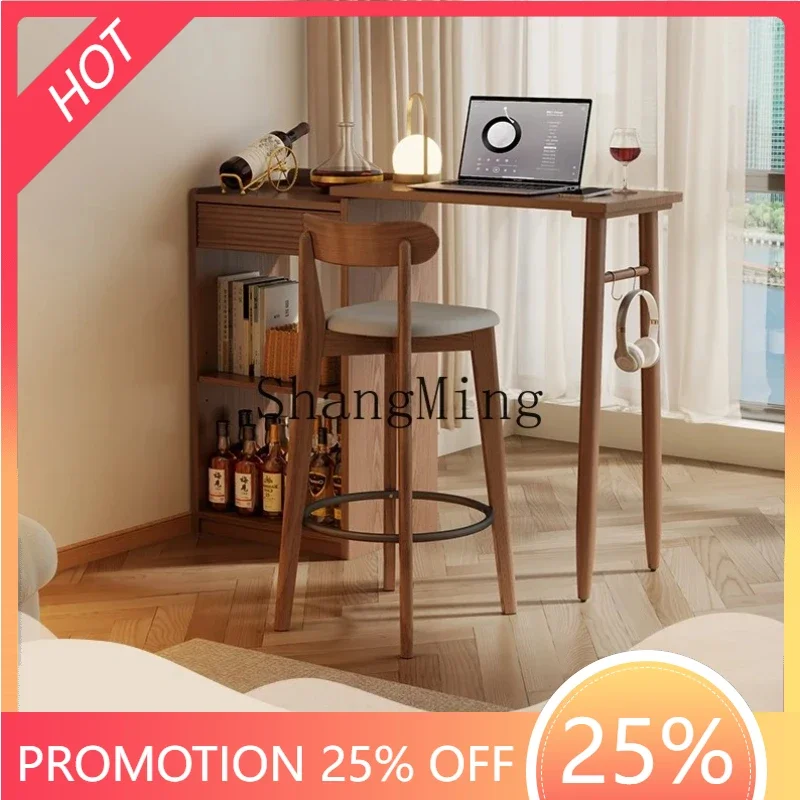 SM New Exquisite Advanced Solid Wood Bar Table Retractable Small Apartment Extremely Narrow Light Luxury Open Leisure Bar