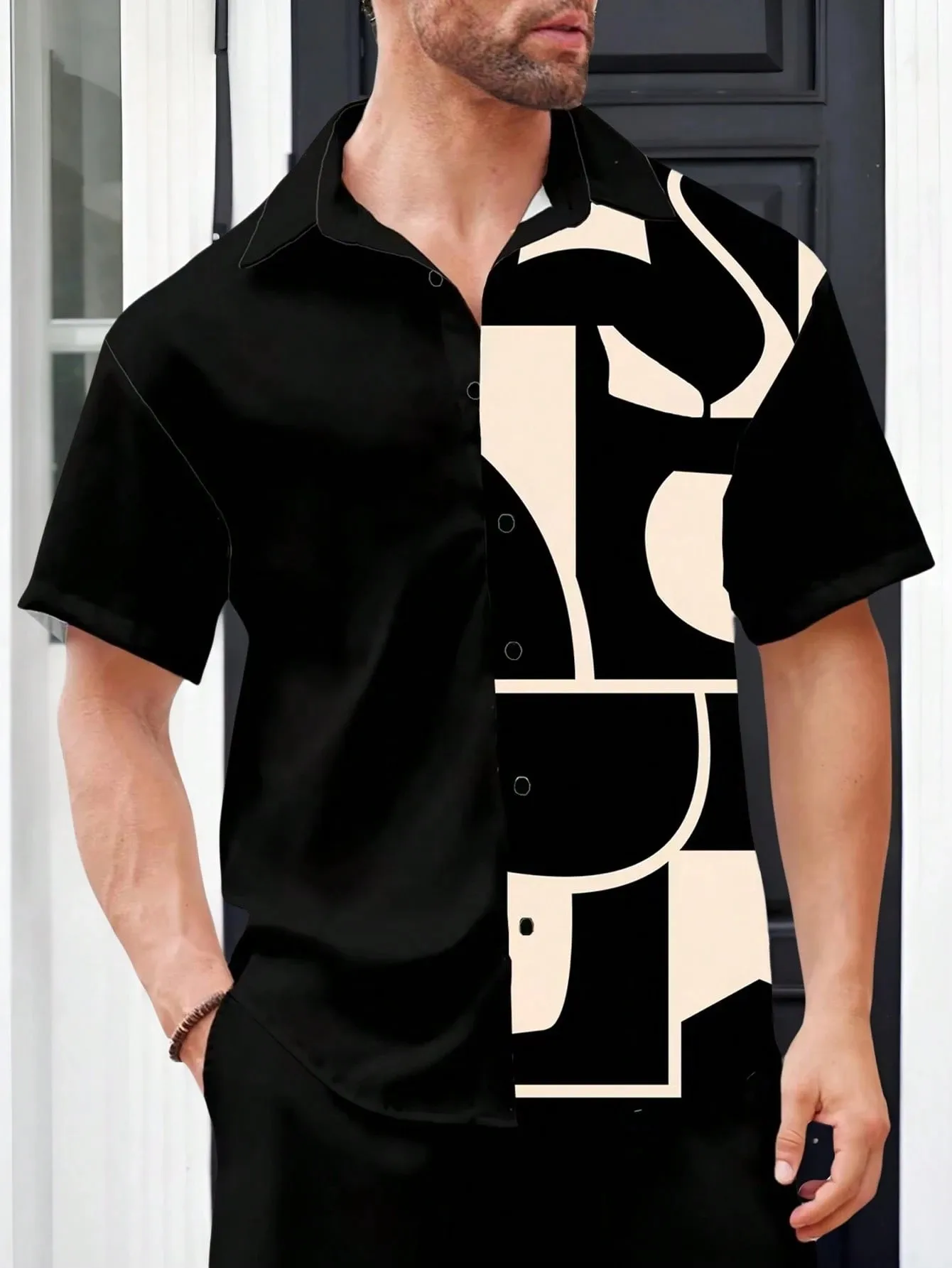 2026 Summer New Style Men's Short-Sleeved Shirt with 3D Flower Pattern Print Street Casual Fashion Comfortable and Soft