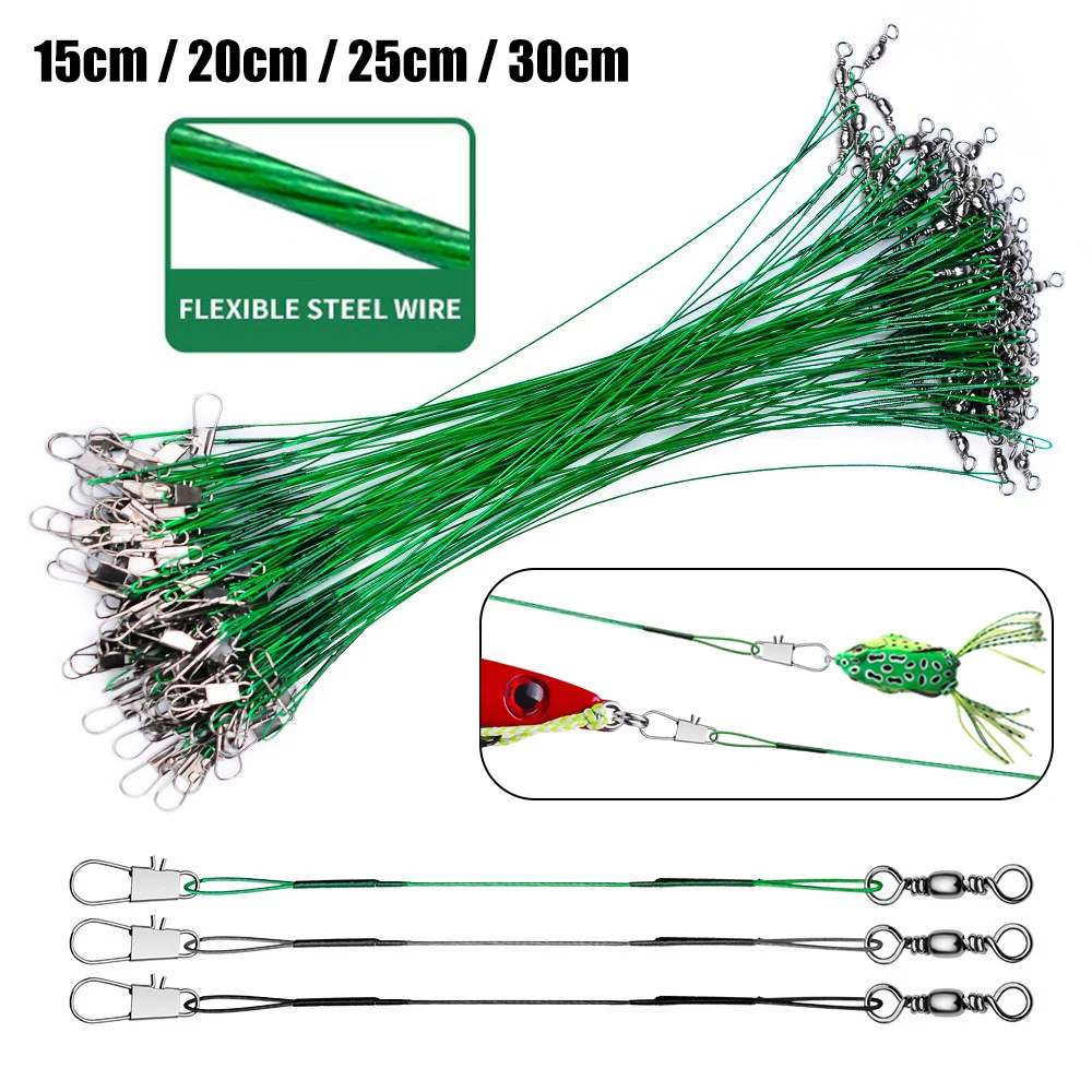 15-30cmSuper Strong Tensile Force Anti Bite Steel Fishing Line Steel With Swivel Fishing Lure Accessories with a rotating buckle