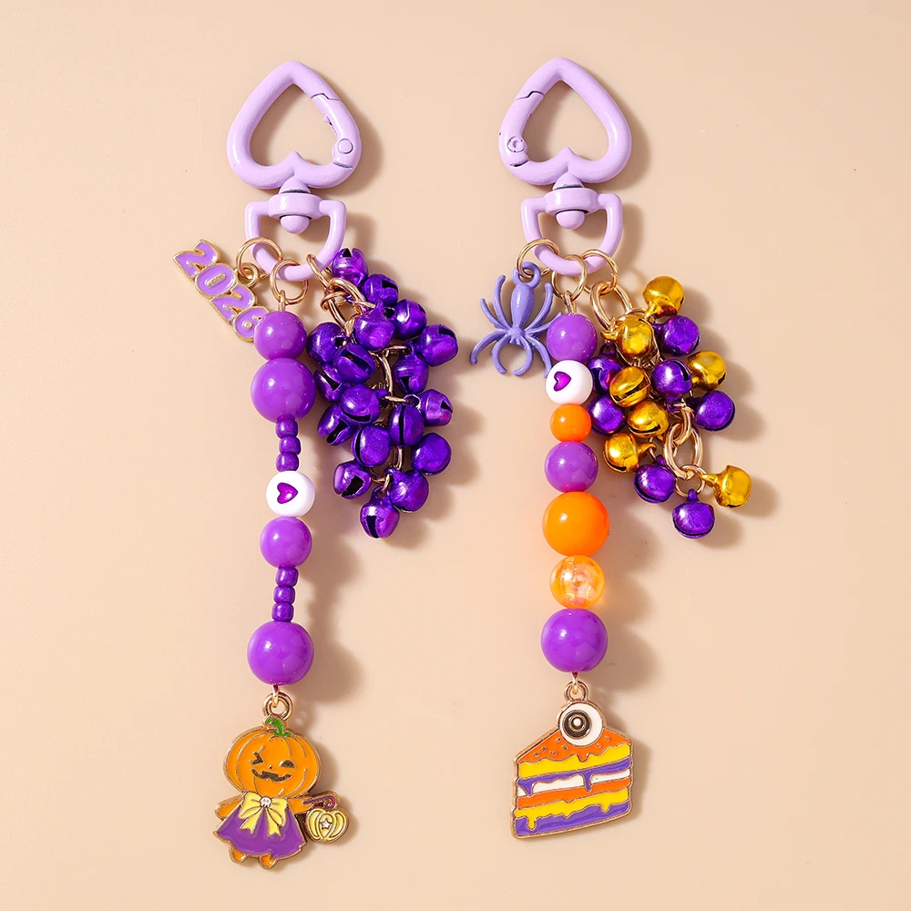 

Fashion Enamel Halloween Pumpkin Keychain Little Bells Key Rings for Women Girls Handbag Pendants DIY Key Chain Gift