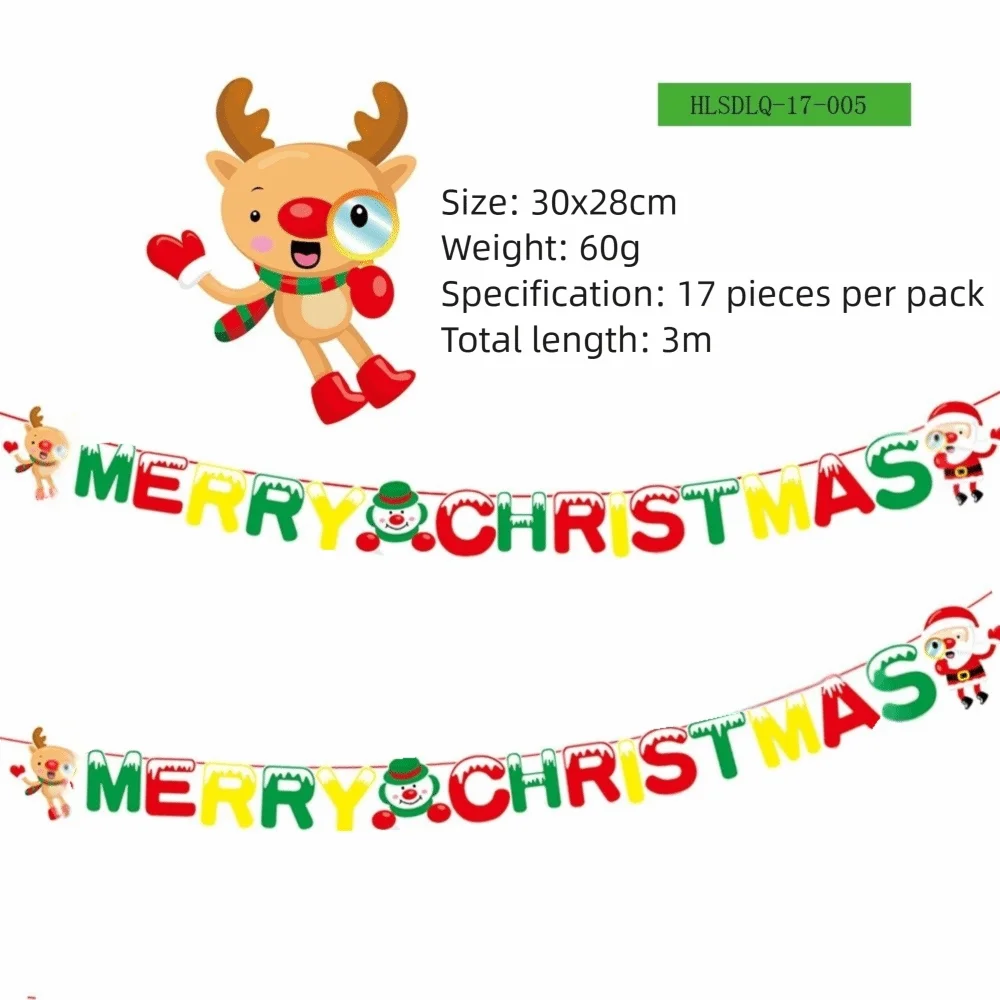 Cartoon Paper Christmas Flag Christmas Theme Santa Claus Xmas Pull Flag Background Wall DIY Hanging Bunting Shopping Mall Decor