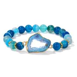 Irregular Druzy Geode Agates Bracelet Blue Striped Agat Beads Bracelets For Women Men Hollow Mineral Stone Charm Bangle Jewelry