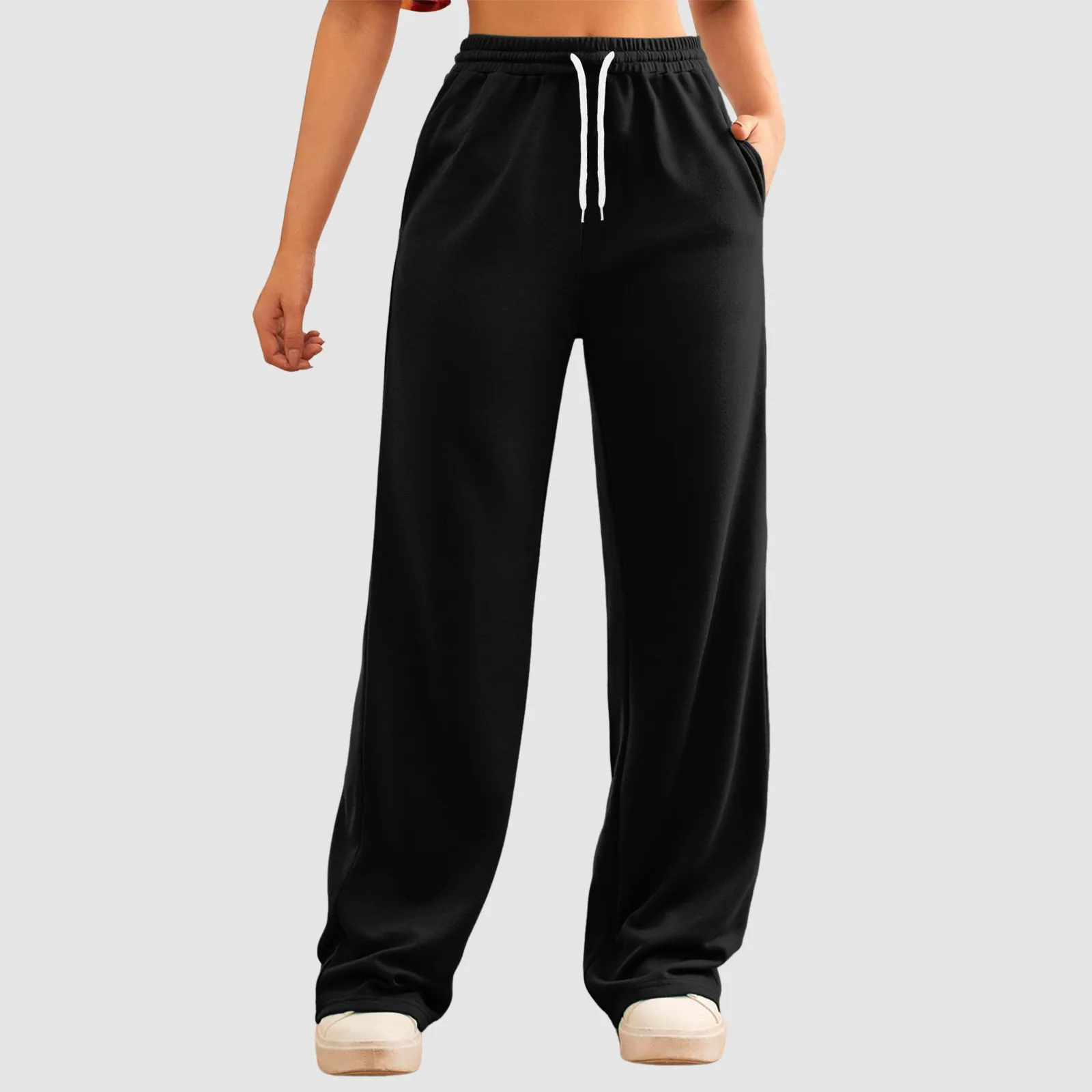 Wide Leg Pants For Women’s Fleece Lined Sweatpants Straight Pants Bottom All-Math Plain Fitness Joggers Travel Basic Pants