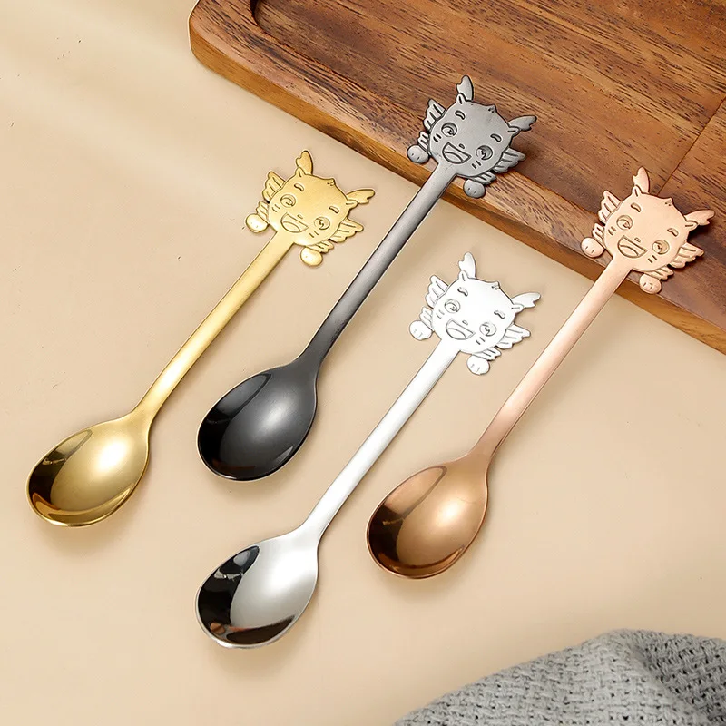 Cartoon Dragon Stainless Steel Spoon Creative Coffee Mixing Spoon Dessert Spoon Tea Accessories Tableware