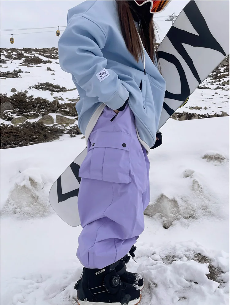 Pantaloni Da Sci E Invernali Donna Clothin – Antivento In Pile Cargo, Sei Tasche, Colore Nero – Per Sci, Trekking, Neve
