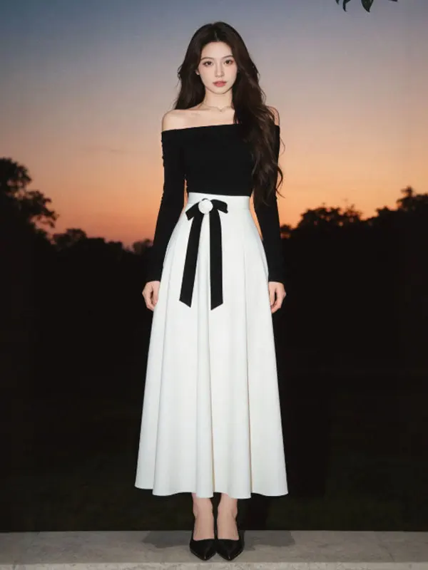 

Уникальный комплект из вязаного топа и юбки: высококачественный зимний модный костюм-двойка для женщин, удобный, с длинным рукавом, круглым вырезом