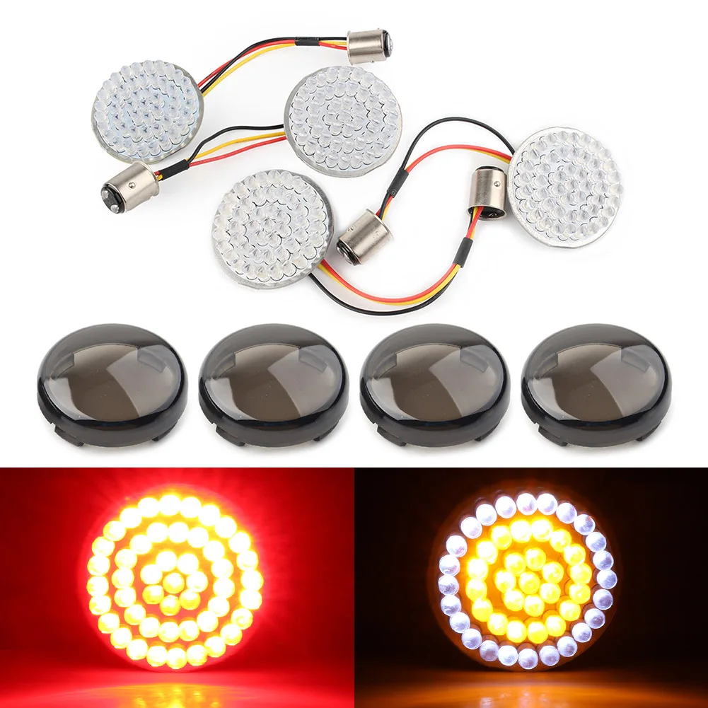 

Motorcycle Smoke 1157 Front & Rear Turn Signals LED Lights For Harley Touring Softail Sportster Road King Electra Street Glide