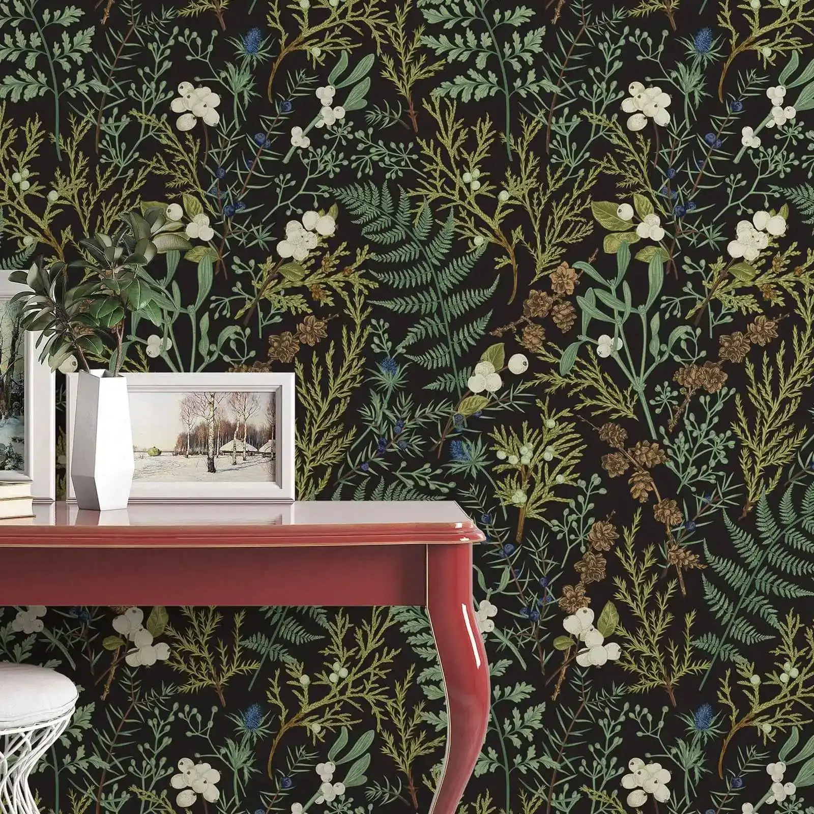 Fern Botanical Wallpaper, Removable and Renter Friendly, Peel and Stick |Traditional Wallpaper, Leaves Wallpaper Accent wall