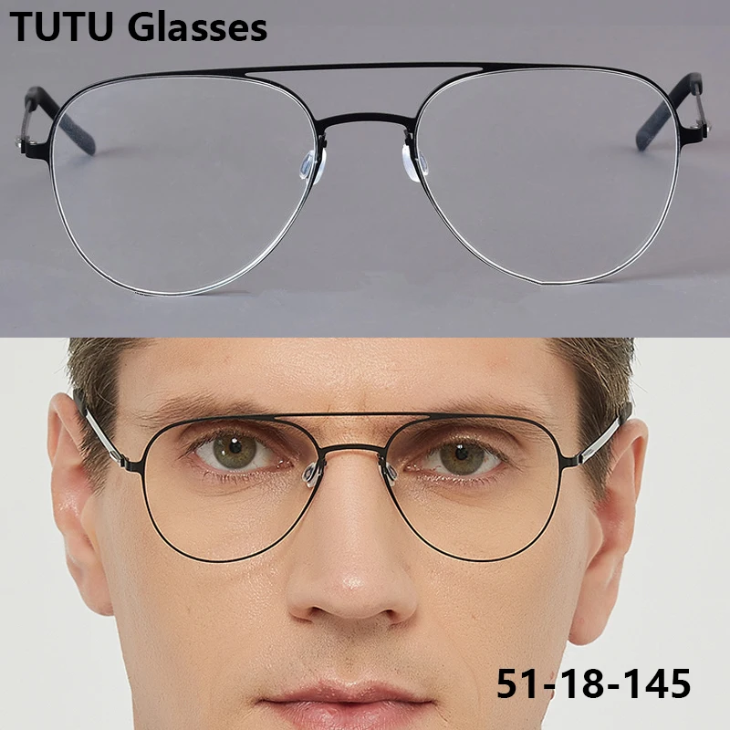 أزياء الرجال الطيار البيضاوي التيتانيوم النقي النظارات الإطار خفيفة المسمار النساء مزدوجة شعاع النظارات خفيفة الوزن مشهد Gafa