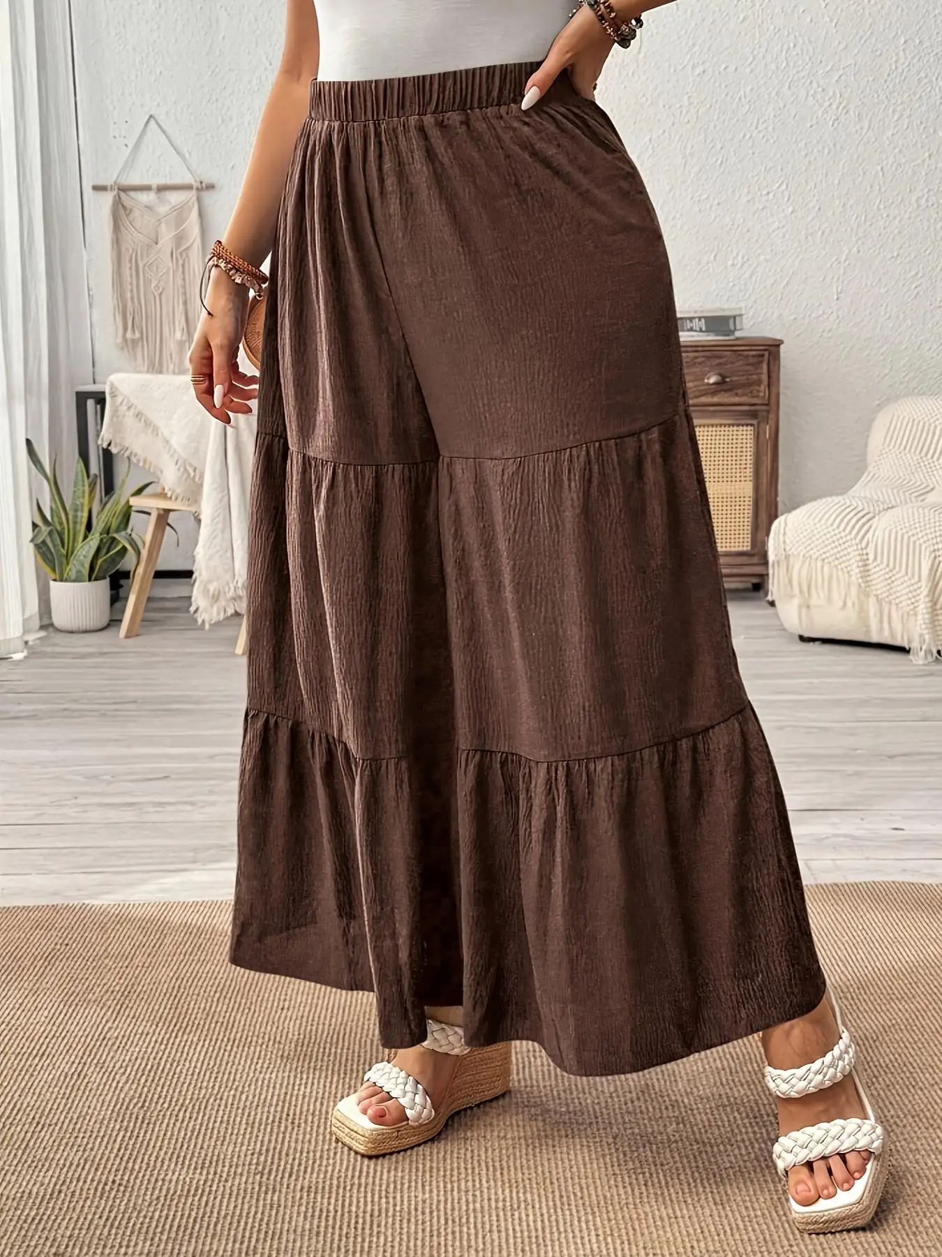 Spring Summer Women's Versatile High Waist Loose Casual Multi-Layer Cake Skirt Midi Dress Cross-Border European Style