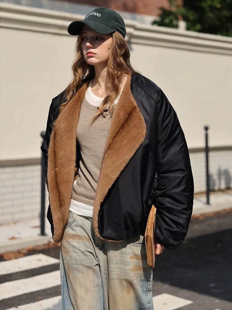 ZADORIN Fashion Faux Fur Collar Patchwork Warm Padded Coat Women Oversize Black Bomber Puffer Jacket Winter Clothes Woman Parkas