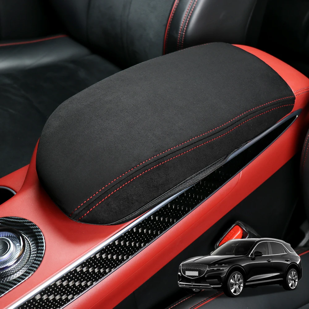 

Anti-Slip ﻿Black Flocking Cloth Central Console Protection Pad Armrest Cover For Genesis GV70 2022-2025 Accessories LHD