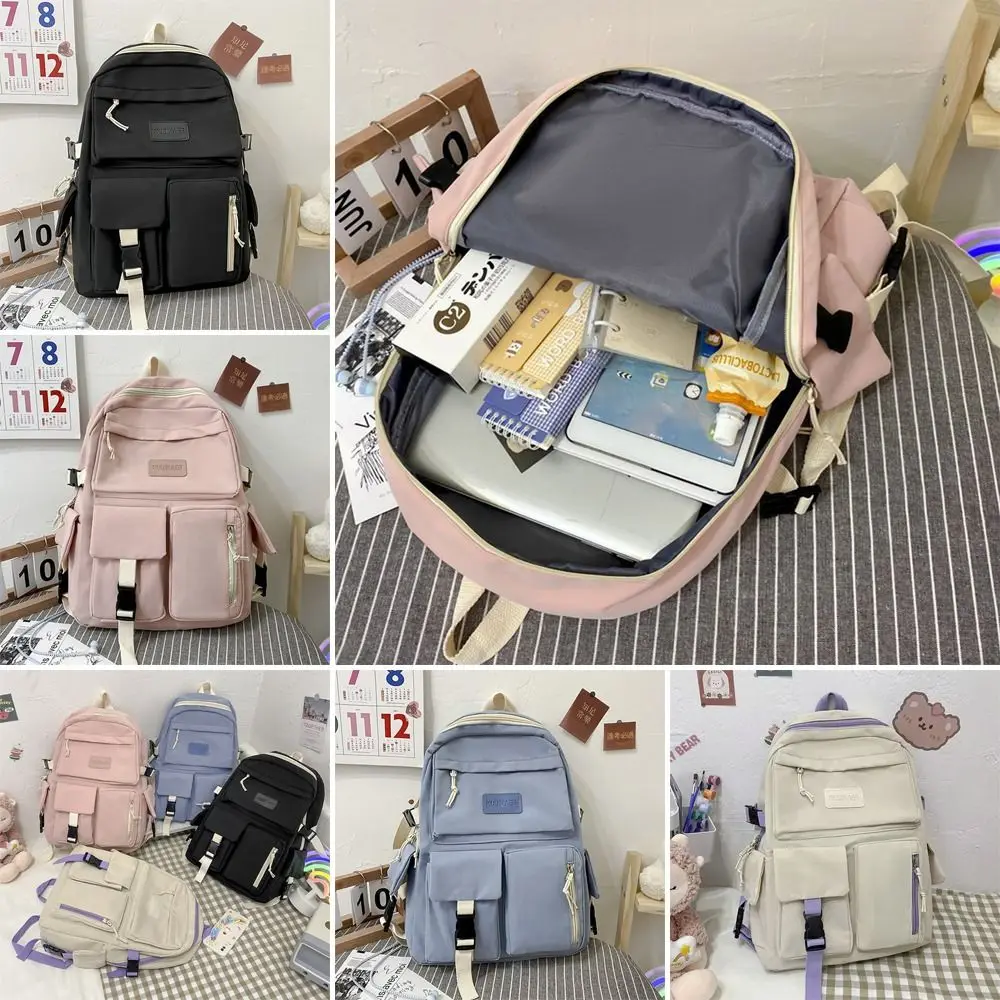 حقيبة ظهر عصرية من النايلون قابلة للتنفس حقيبة مدرسية ملونة كورية متعددة الوظائف ذات سعة كبيرة حقيبة ظهر جامعية للمراهقين #3