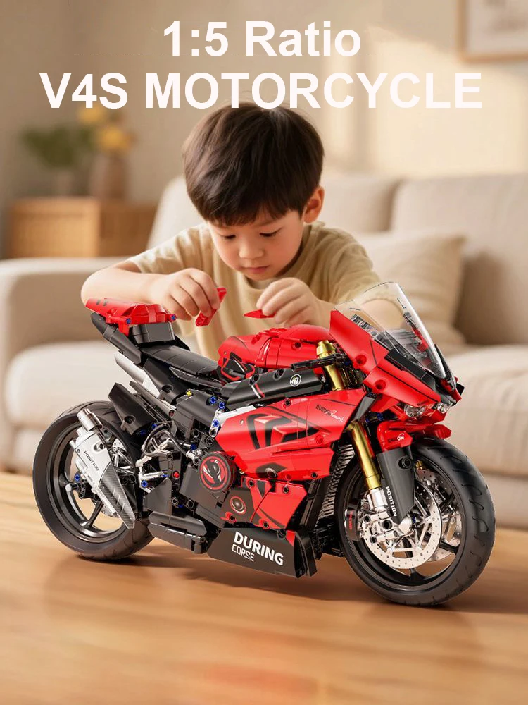 V4s Motorrad-Bausatz, Super-Rennmodell mit Ausstellungsständer, STEM-Spielzeug für Erwachsene und Jugendliche, perfekte Weihnachtsgeschenke – Detail 13