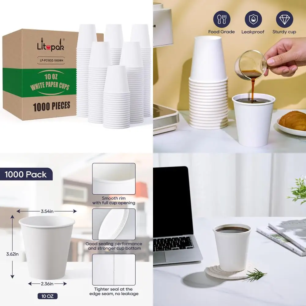 

10 oz Disposable Paper Coffee Cups - Hot Beverage Cups for Office, School, and Retail Use